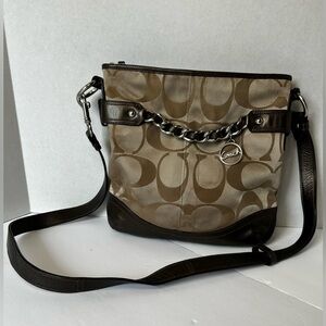 Coach Signature Brown and Tan Crossbody Bag